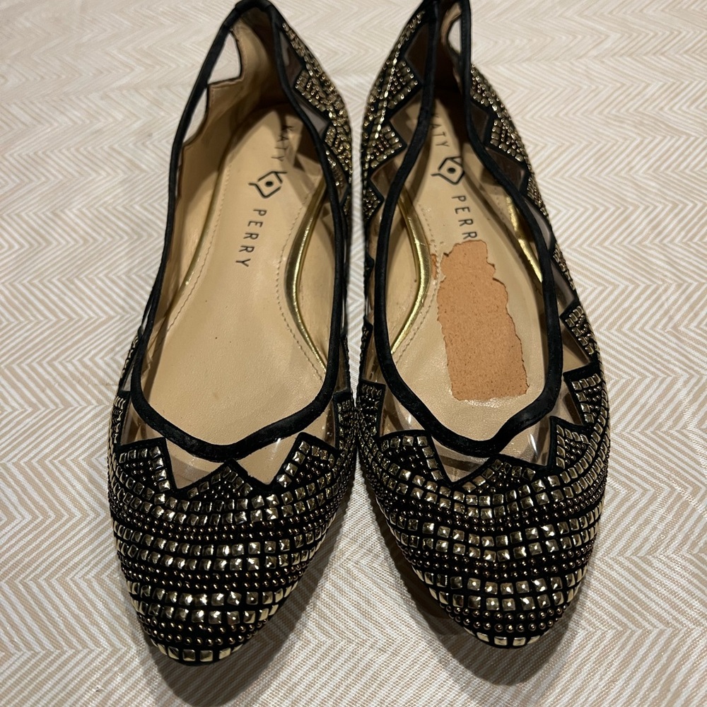 Katy Perry Black and Gold Women's slip on Shoes